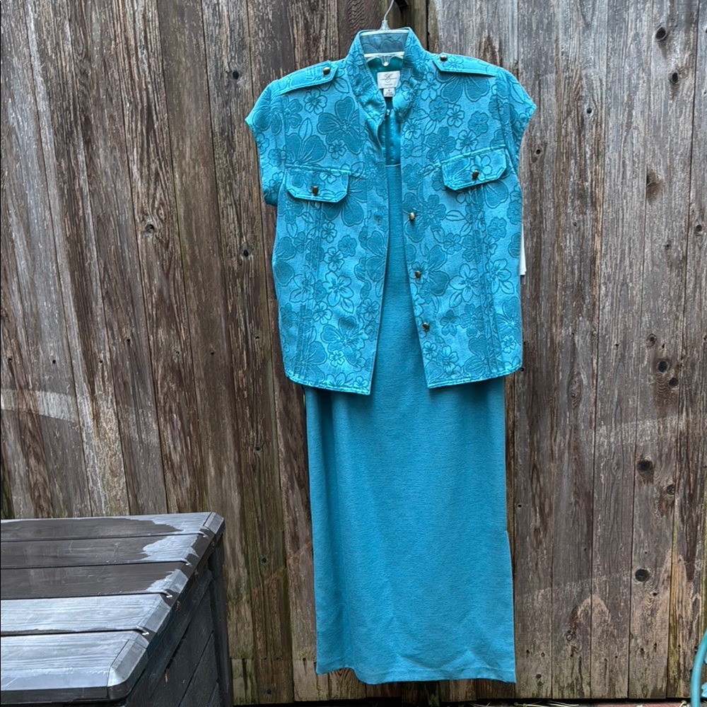 Emma James Teal Floral Vest and tank Dress Set